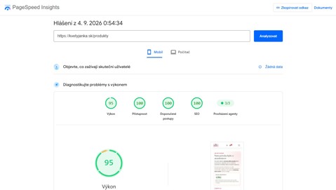 Ukážka projektu kvetyjanka.sk – Výkon a optimalizácia