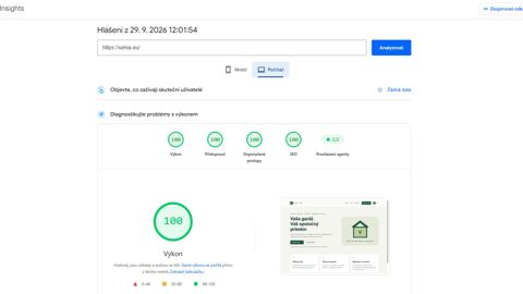 Ukážka projektu vehia.eu – Výkon a optimalizácia