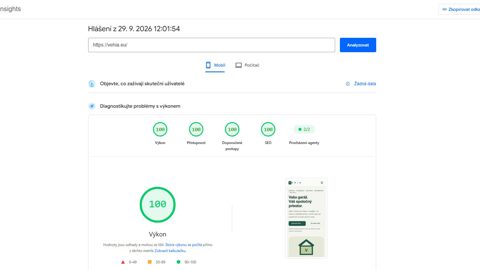 Ukážka projektu vehia.eu – Výkon a optimalizácia